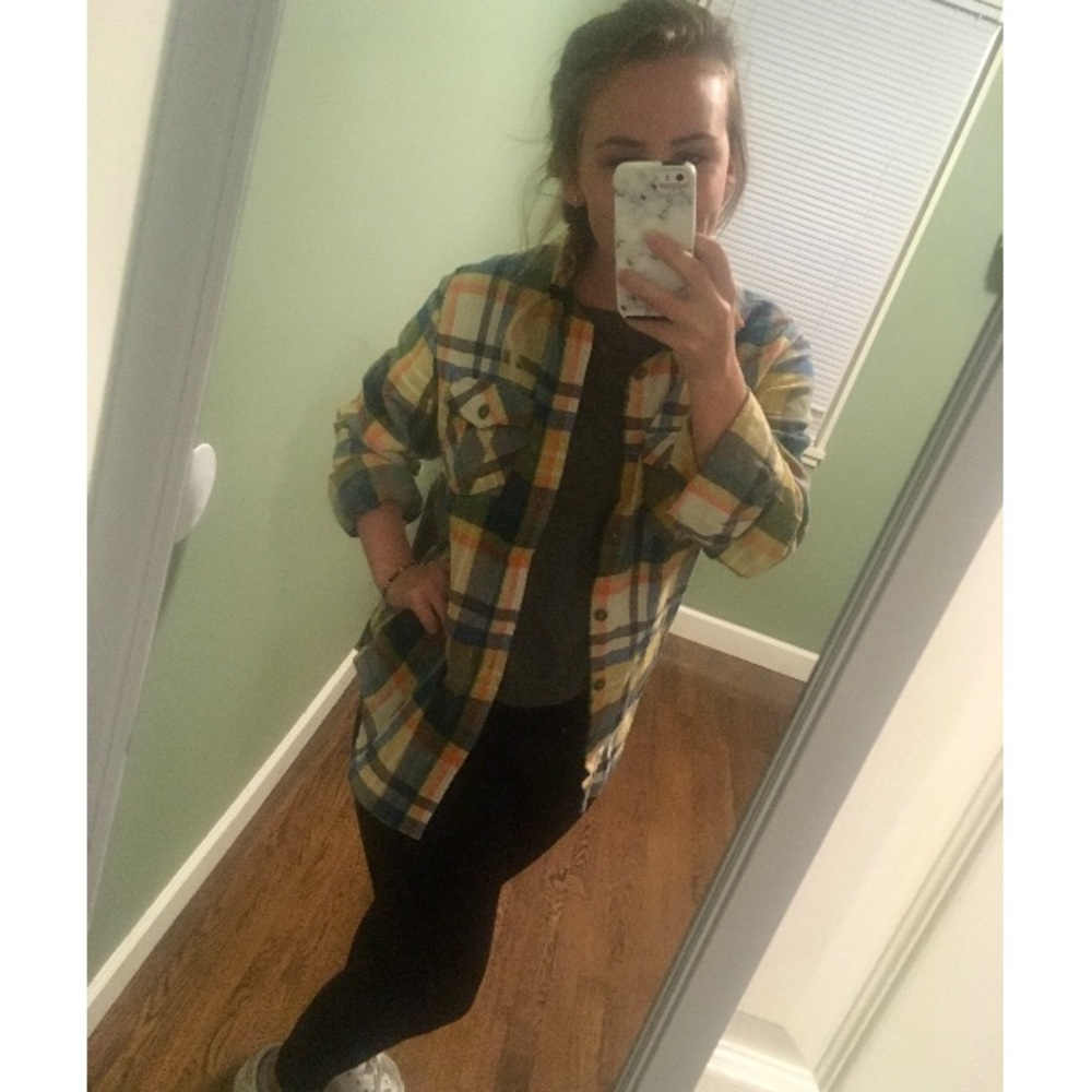 Flannel long sleeve // blue, orange, yellow, teal